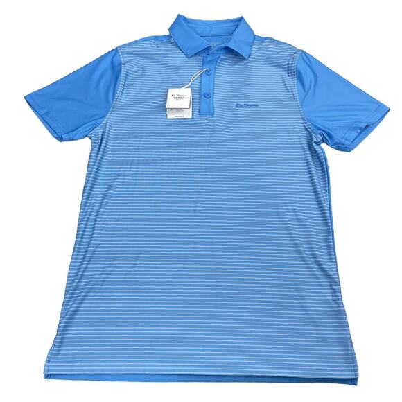 NWT BEN SHERMAN Golf 3 Button Tech Jersey Polo Sz Small Azure Mini Stripes - Picture 2 of 5